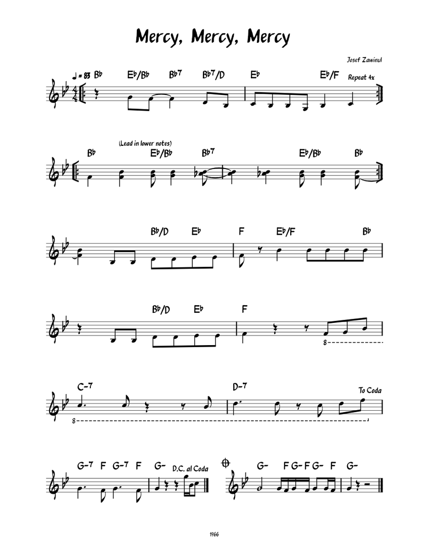 Mercy, Mercy, Mercy (Lead sheet ) piano tutorial