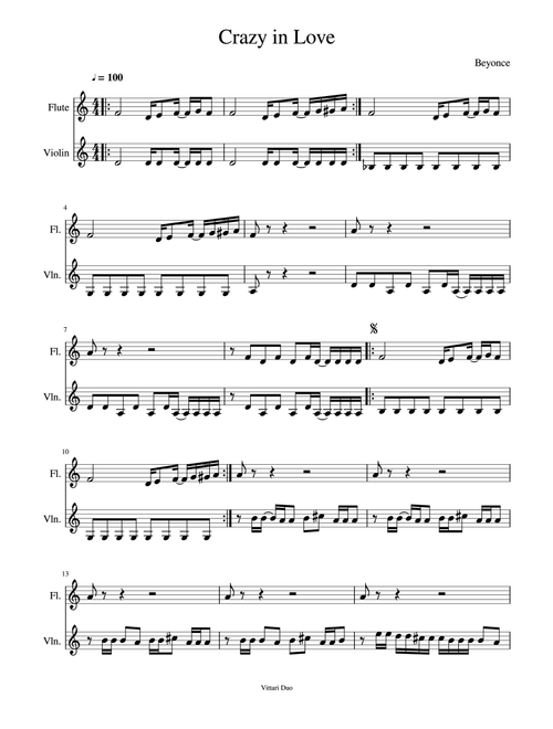 Crazy In Love (Arr. Vittari Duo, Nia Squirrell) - Beyonce Featuring Jay-Z (Instrumental Duet)