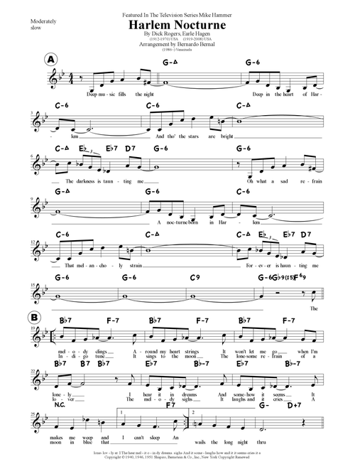 Harlem Nocturne (Arr. Bernardo Bernal Hidalgo) - Earle Hagen, Dick Rogers (Lead Sheet - Fake Book)