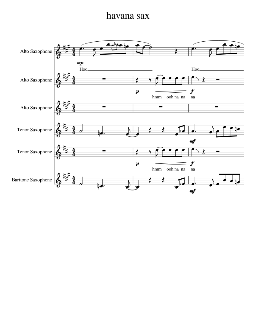 havana sax Sheet music for Saxophone alto, Saxophone tenor, Saxophone ...
