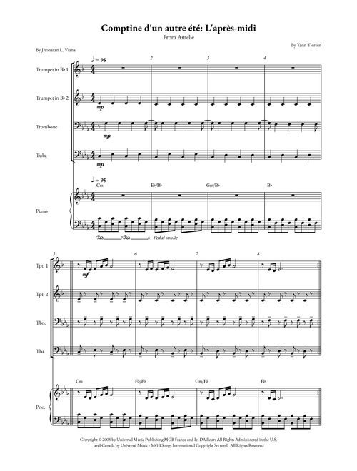 Comptine D'un Autre Été: L'après-Midi (Arr. Jhonatan Lucio Viana) - Yann Tiersen (Small Ensemble)