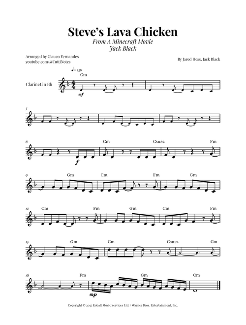 Steve's Lava Chicken (Arr. Glauco Fernandes) - Jack Black (Clarinet Solo)