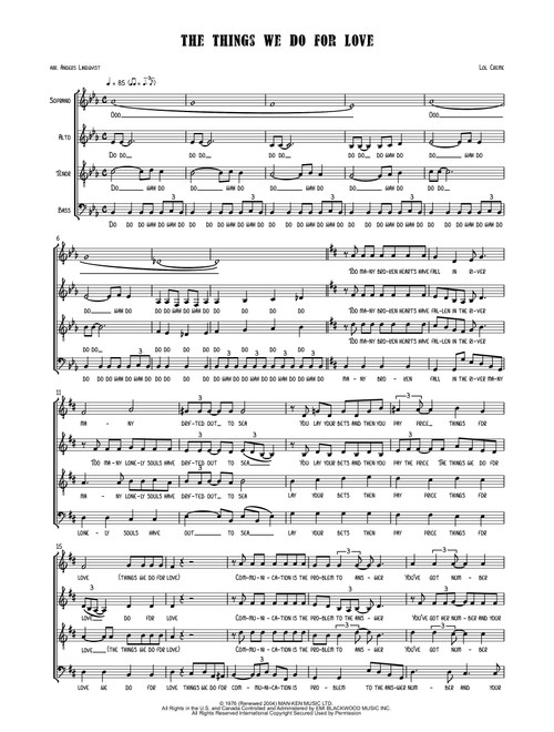 Things We Do For Love (Arr. Anders Lindqvist) - 10Cc (Barbershop Quartet)