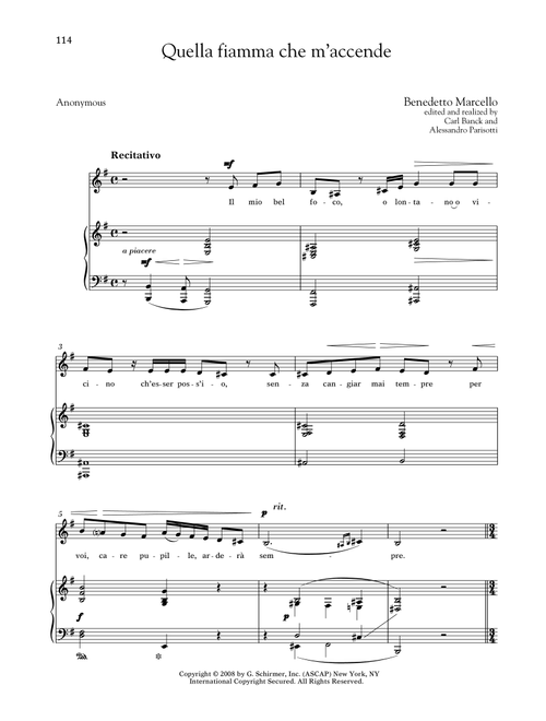 Quella Fiamma Che M'accende (Medium Low Voice) (Ed. Alessandro Parisotti (ed.)) - Benedetto Marcello, Anonymous (Piano Vocal)