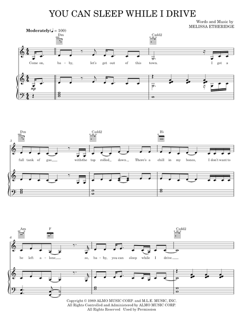 You can sleep while i drive - Melissa Etheridge (Piano-Vocal-Guitar)