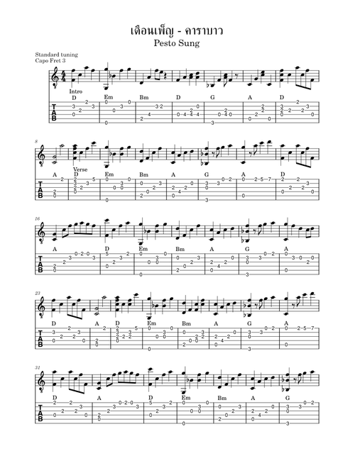 เดือนเพ็ญ - คาราบาว [Fingerstyle]