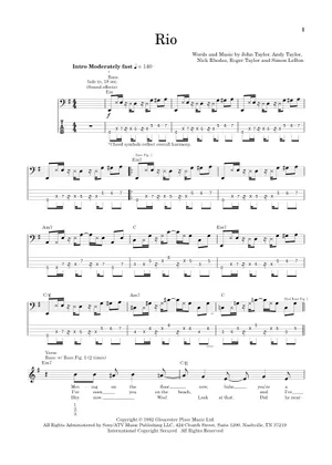 Rio - Duran Duran Sheet Music and Tab with Chords for Rio - Duran Duran Sheet Music and Tab with Chords for