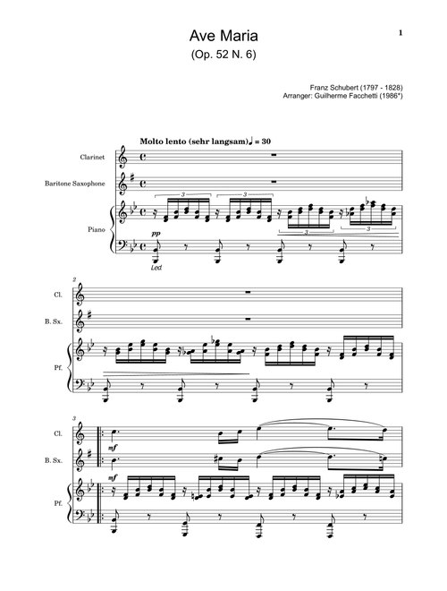 Ave Maria by F. Schubert – Clarinet, B. Sax and Piano. Score and Parts (Arr. Guilherme Facchetti) - Franz Schubert (Small Ensemble)