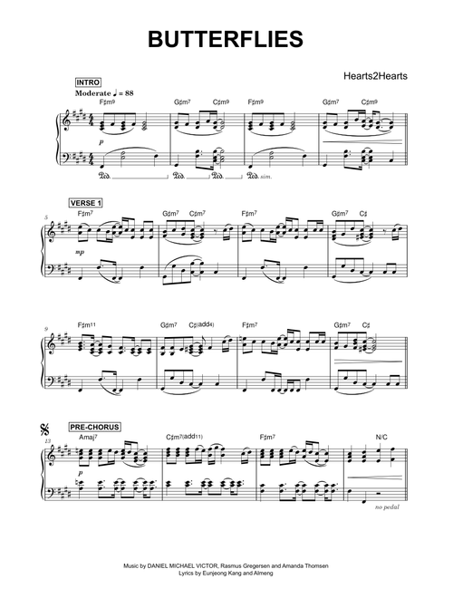 Butterflies - Hearts2Hearts (Piano)