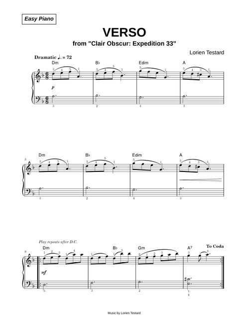 Verso [from Clair Obscur: Expedition 33] - Lorien Testard (Easy Piano)