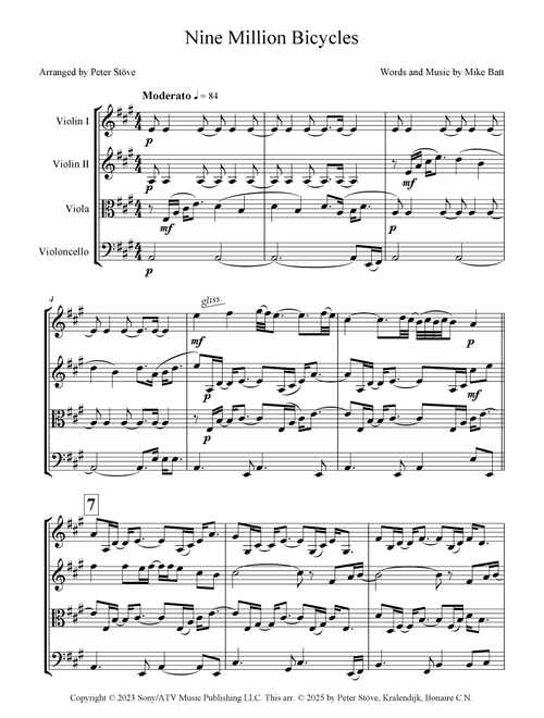 Nine Million Bicycles (Arr. Peter Stöve) - Katie Melua (String Quartet)