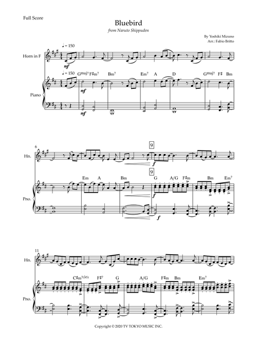 Ikimono Gakari's Blue Bird (Arr. Fabio Britto) - Yoshiki Mizuno (French Horn and Piano)