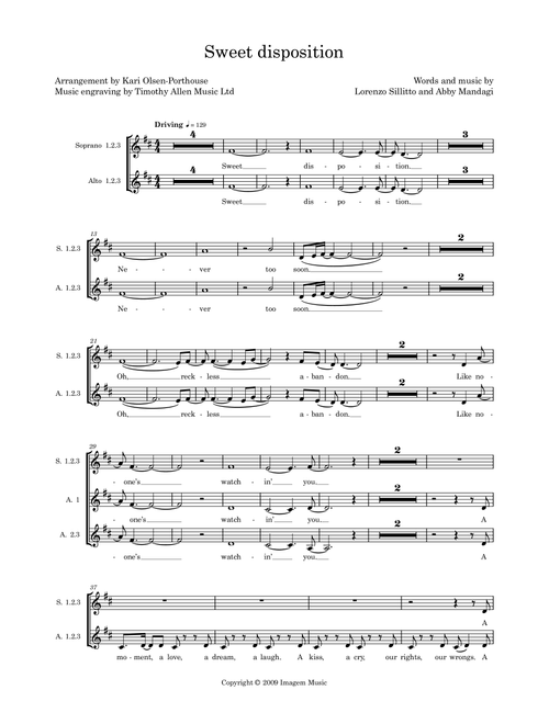 Sweet Disposition (Arr. Kari Olsen-Porthouse) - The Temper Trap (Choral, Mixed Choir)