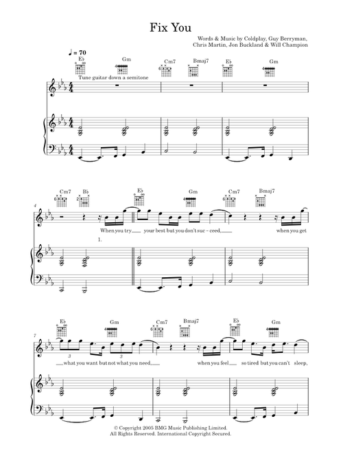 Fix You - Coldplay (Piano-Vocal-Guitar (Piano Accompaniment))