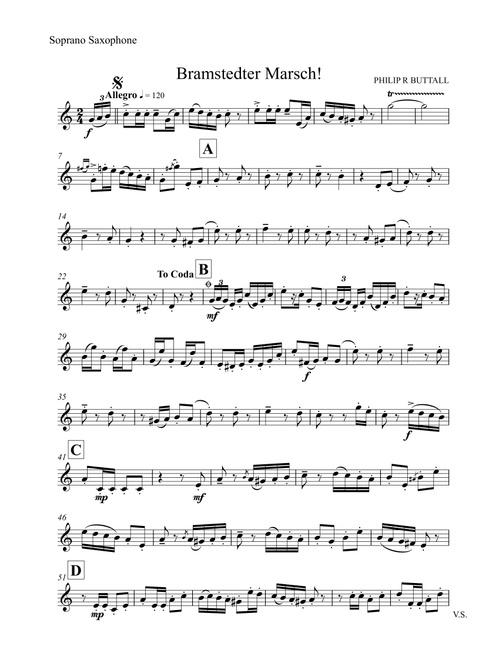 Bramstedter Marsch! (Saxophone Quartet / Quintet) - Set of Parts [x4 / 5] - Philip R Buttall (Woodwind Ensemble)