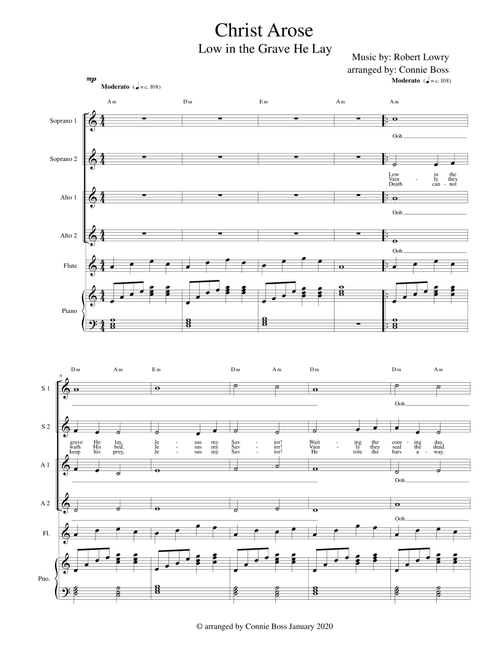 Christ Arose - Low in the Grave He Lay - SSAA with flute and piano (Arr. Connie Boss) - Robert Lowry (Small Ensemble)