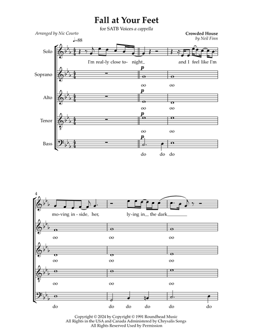 Fall At Your Feet (Arr. Nic Courto) - Crowded House (Choral, SATB divisi)