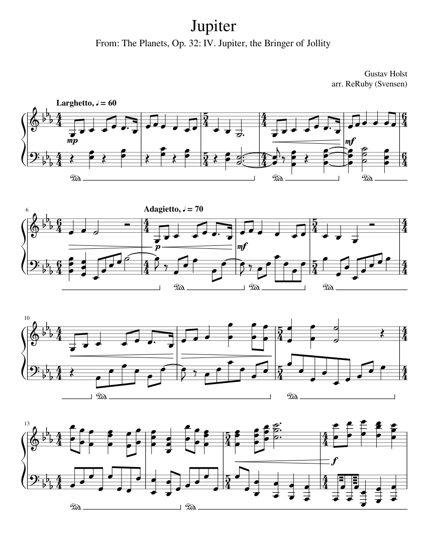 Jupiter Sheet Music for Piano (Solo) | MuseScore.com