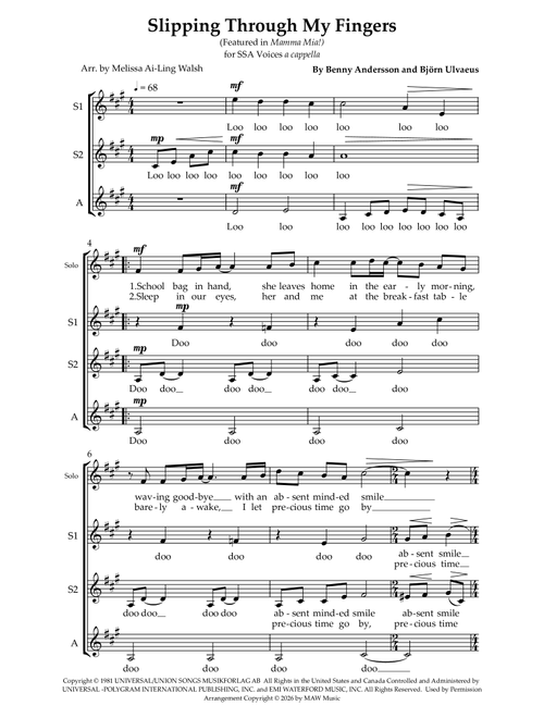 Slipping Through My Fingers (Arr. Melissa Ai-Ling Walsh) - ABBA (Choral, SSA)