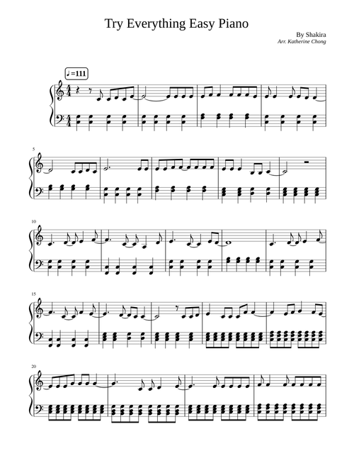 Try Everything Easy Piano