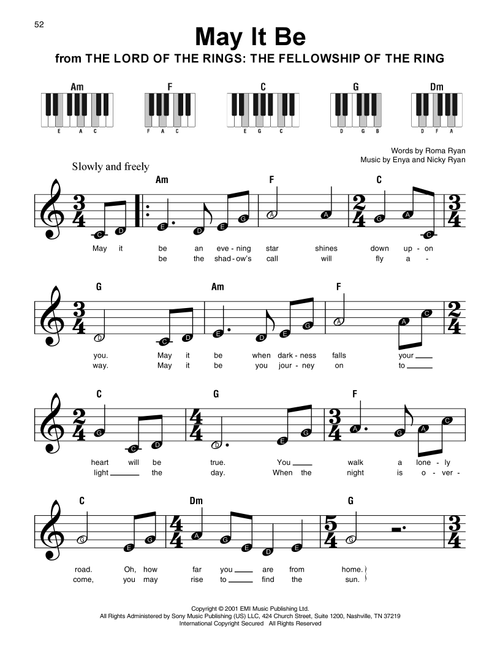 May It Be (from The Lord Of The Rings: The Fellowship Of The Ring) - Enya (Super Easy Piano)