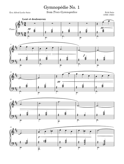 Gymnopédie No. 1 – Satie sheet music arranged by ClassicMan for Solo