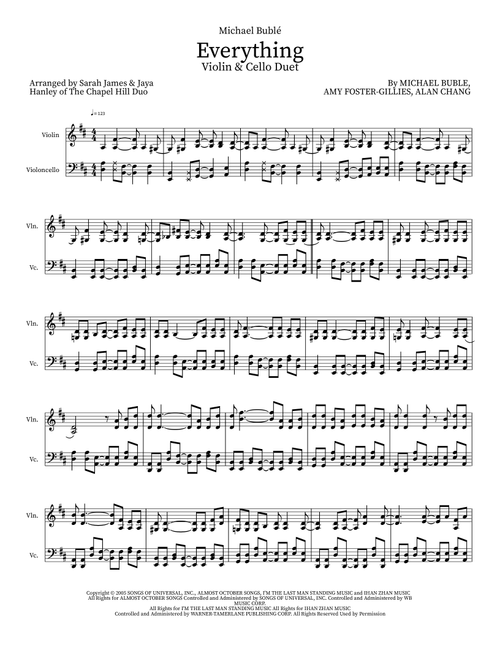 Everything (Arr. Sarah James & Jaya Hanley of The Chapel Hill Duo) - Michael Buble (Instrumental Duet)