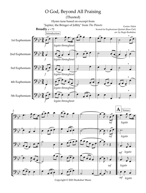O God, Beyond All Praising (Thaxted) (Bb) (Euphonium Quintet) (Bass Clef) (Arr. Regis Bookshar) - Gustav Holst (Brass Ensemble)