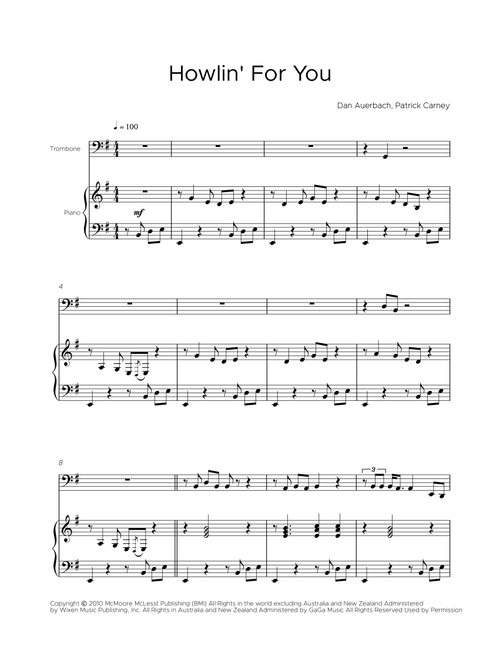 Howlin' For You (Arr. Bisdre Santos) - The Black Keys (Trombone and Piano)