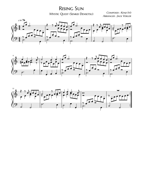 Rising Sun (from Mystic Quest) - Piano Solo