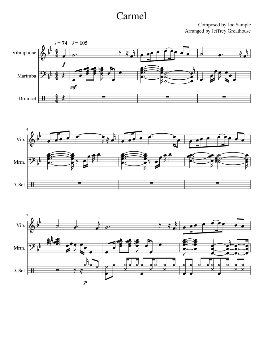 Carmel - Joe Sample Sheet Music for Vibraphone, Drum group
