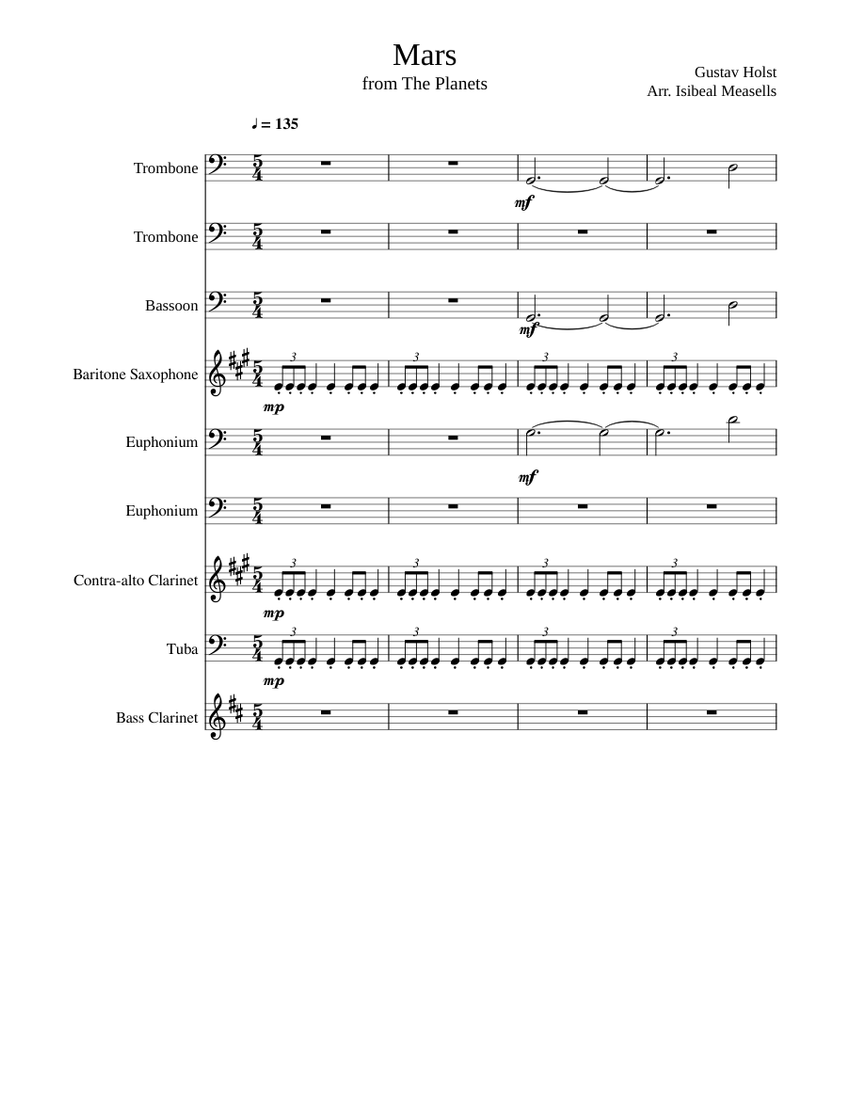 MARS from The Planets Sheet music for Trombone, Euphonium, Tuba ...