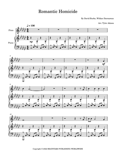 Romantic Homicide (Arr. Tyler Adams) - D4vd (Flute and Piano)