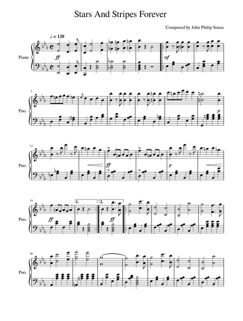 Stars And Stripes Forever For Piano (w/ piccolo solo)