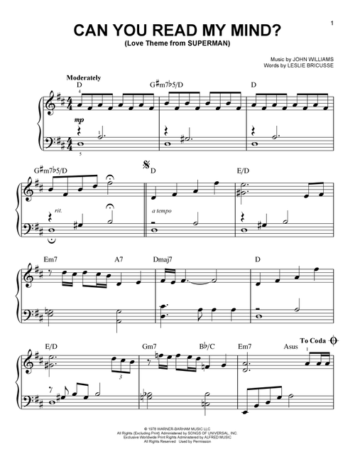 Can You Read My Mind? (Love Theme from SUPERMAN) - Maureen McGovern (Easy Piano)