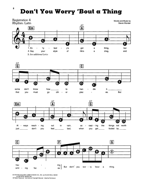 Don't You Worry 'Bout A Thing - Stevie Wonder (E-Z Play Today)