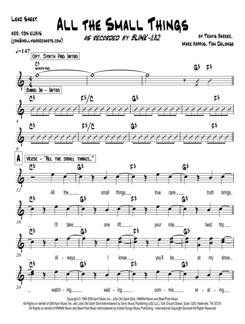 All The Small Things (Arr. Hollywood Charts) - Blink 182 (Lead Sheet - Fake Book)
