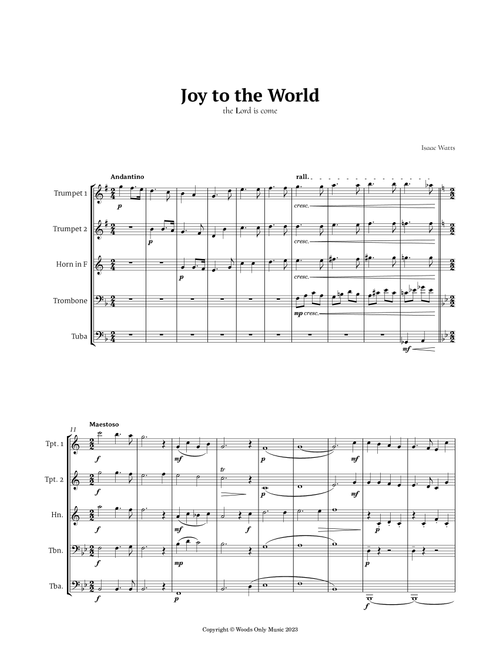 Joy to the World by for Brass Quintet (Arr. Ander) - Isaac Watts (Brass Ensemble)
