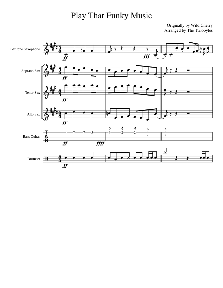 Play That Funky Music Sheet Music and Tab for Tuba, Trombone tenor ...