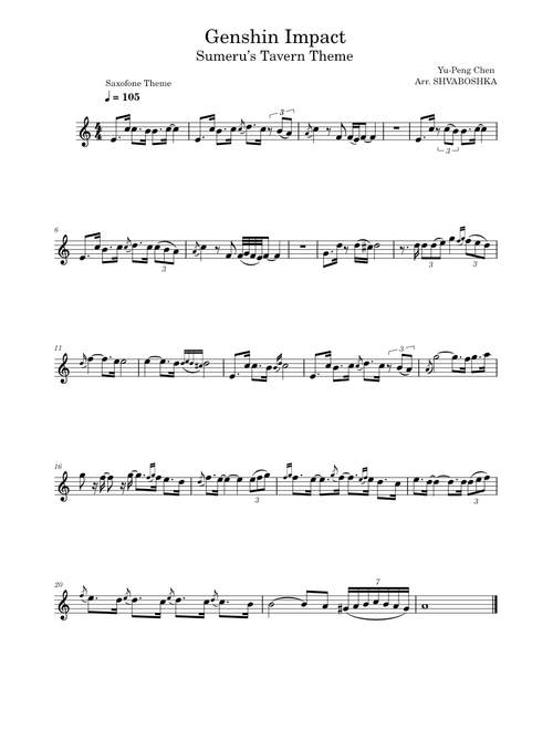 Sumeru Tavern – Yu-Peng Chen - Saxophone Part