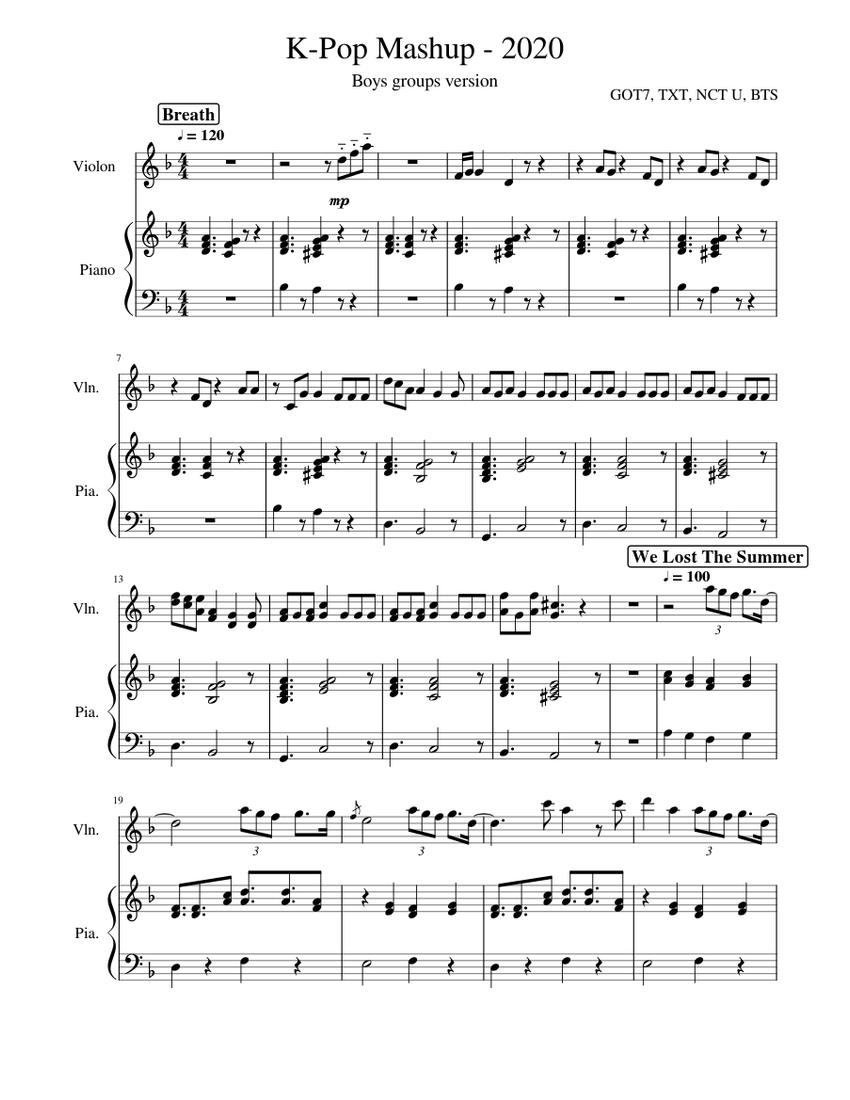 K-Pop Mashup 2020 (bg version) Sheet music for Piano, Violin