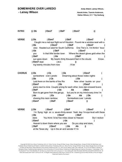 Somewhere Over Laredo (Arr. Bronson Ferdinand Wright) - Lainey Wilson (Guitar Chords-Lyrics)