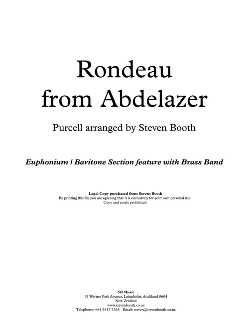 Rondeau from Abdelazer - Featuring Euphoniums and Baritones with Full Band (Arr. Steven Booth) - Purcell (Brass Band)