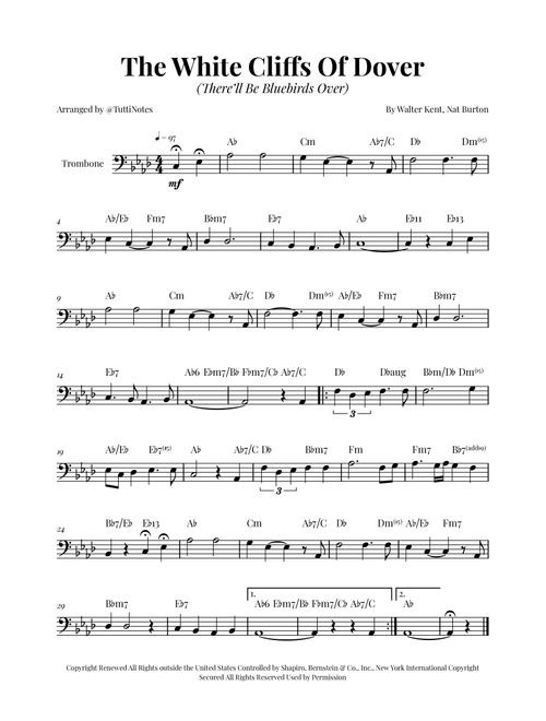 (There'll Be Bluebirds Over) The White Cliffs Of Dover (Arr. Glauco Fernandes) - Various (Trombone Solo)