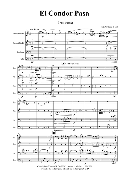 El Condor pasa - Peruvian Folk Song - Brass Quartet (Arr. Thomas H. Graf) - trad (Brass Ensemble)