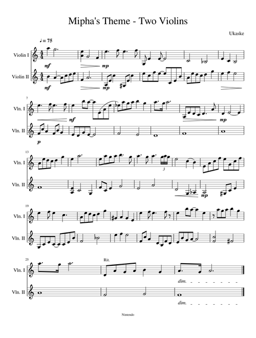 Mipha's Theme - Two Violins