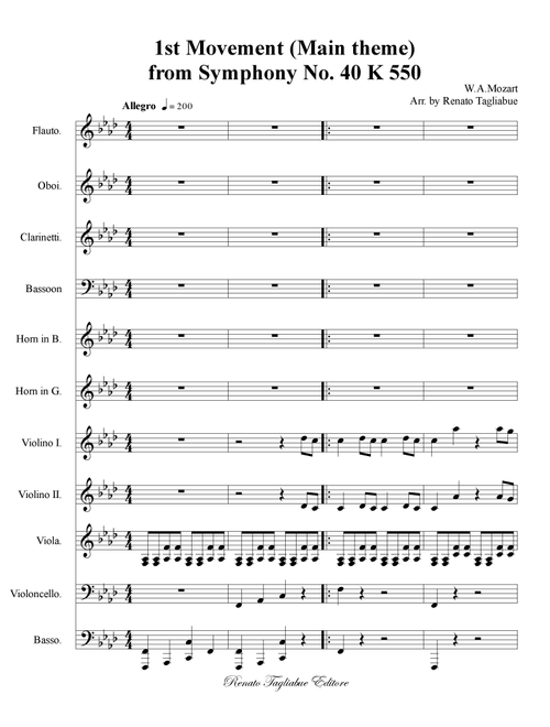 1.st MOVEMENT (Main Theme) from Symphony No. 40 K 550 (Arr. Renato Tagliabue) (Full Orchestra)