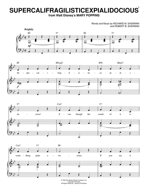 Supercalifragilisticexpialidocious (from Mary Poppins) - Julie Andrews (Piano-Vocal-Guitar)