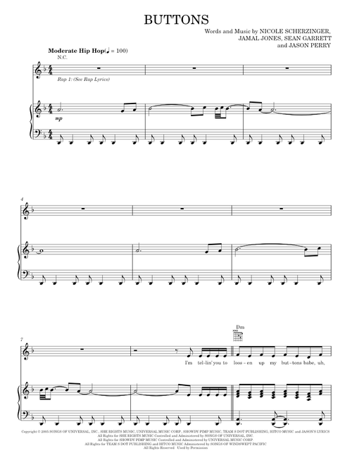 Buttons - Pussycat Dolls, Pussycat Dolls featuring Snoop Dogg, Snoop Dogg (Piano-Vocal-Guitar)
