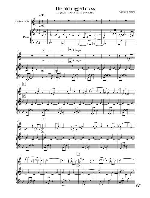 The old rugged cross (piano & clarinet in Bb) (Arr. David Kocijan) - George Bennard (Clarinet and Piano)